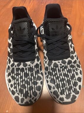 Women’s Adidas Swift 1 Black & White Leopard Knit Running Shoes